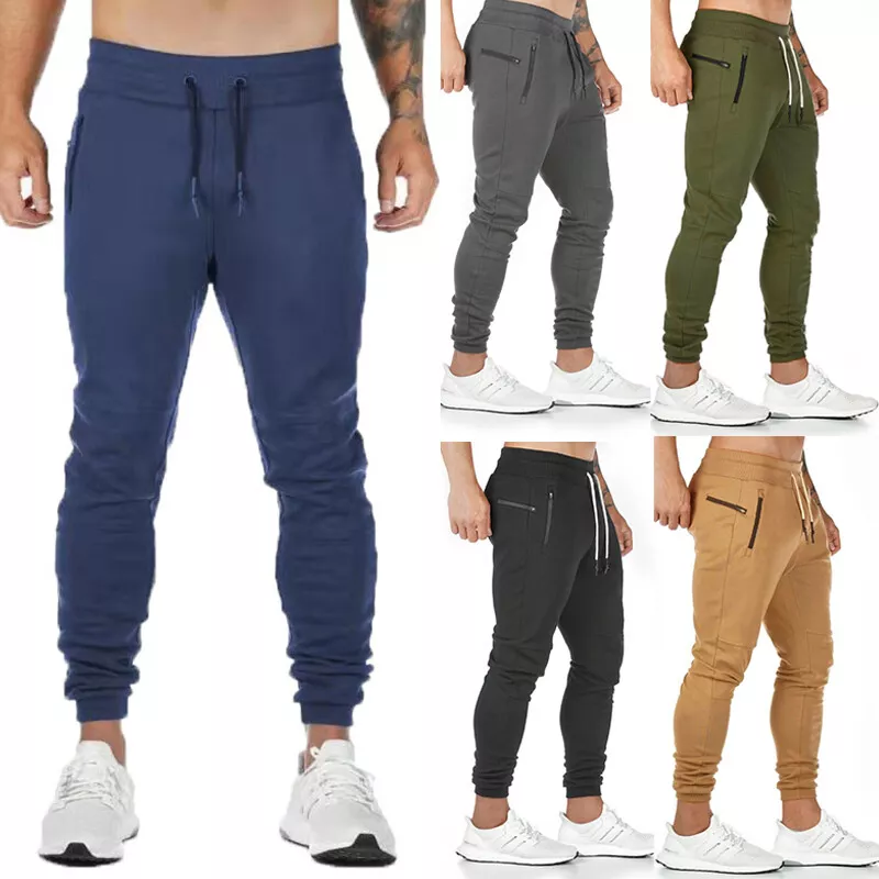 Mens Joggers Cuffed Sweatpants Gym Slim Fit Jogging Tracksuit Bottoms  Trousers #