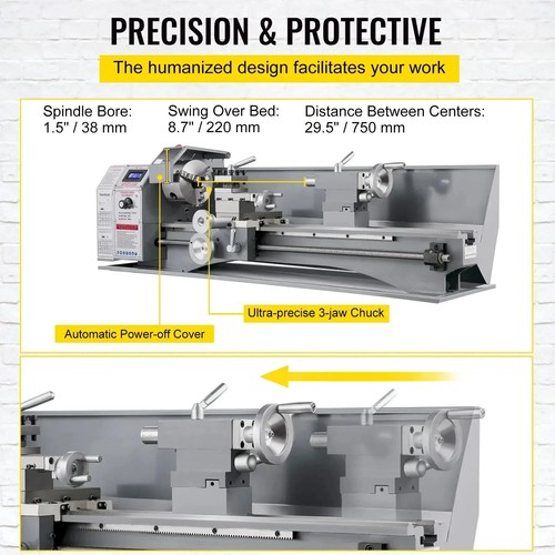 SIHAO 220*750mm Tornio da Banco in Metallo Tornio per Legno Professionale 750W - Foto 6 di 18