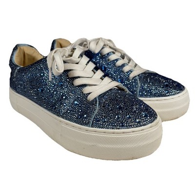 Betsey Johnson SB-Sidny Sneakers Rhinestone- Pearl Ice Blue White 7.5
