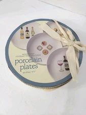Vintage 4 Wine & Cheese Appetizer Snack  6.5" Plates Gourmet Boston Trading 2001