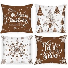 Christmas Throw Pillow Covers 22x22 Set of 4, 22" x 22" Pack of 4 Brown