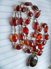 vintage long beaded Cherry Red genuine Amber Bead Necklace caged pendant gem — photo 8