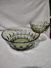 1960s Avocado Green Chip and Dip Glass Bowl Set Indiana Vintage MCM