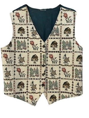 Vintage Tapestry Patchwork Vest Floral Cottage Tree Design Y2K Ugly Vest Size L?