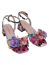 Betsey Johnson Maranda Black Multi Floral Butterfly Applique Block Heel Sz 6M