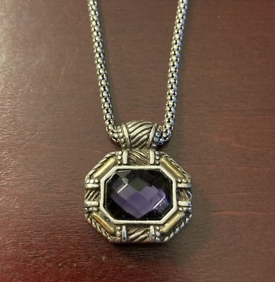 Brighton Dagmar Purple Octagon Reversible Pendant Necklace Adjustable Retired