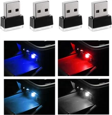 4 PCS USB LED Car Interior Atmosphere Lamp, Portable Mini LED Night Light, Plug-