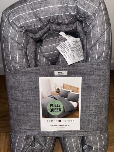 TOMMY HILFIGER Ivy Rock Stripe Gray 3PC FULL/QUEEN Comforter Set - Picture 4 of 8