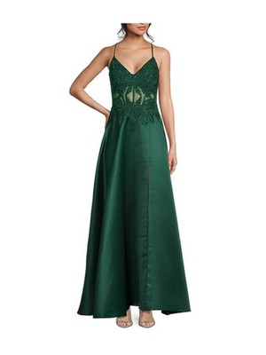 green emerald velvet dress Lace-Up Dark Green Long Sequin Prom Dress with Cut Out Black / 3 main image 0