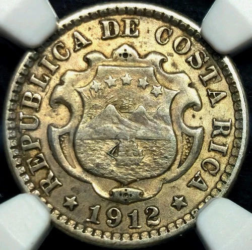 10 Céntimos 1912 Volcanoes For The Three Mountain Ranges Costa Rica AU58 NGC !!!