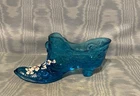 Vintage Rare Fenton Hand Painted Blue Ladies Glass Shoe      USA