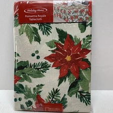 Holiday Home Poinsettia Royal Tablecloth - Oblong 60x102” Sealed