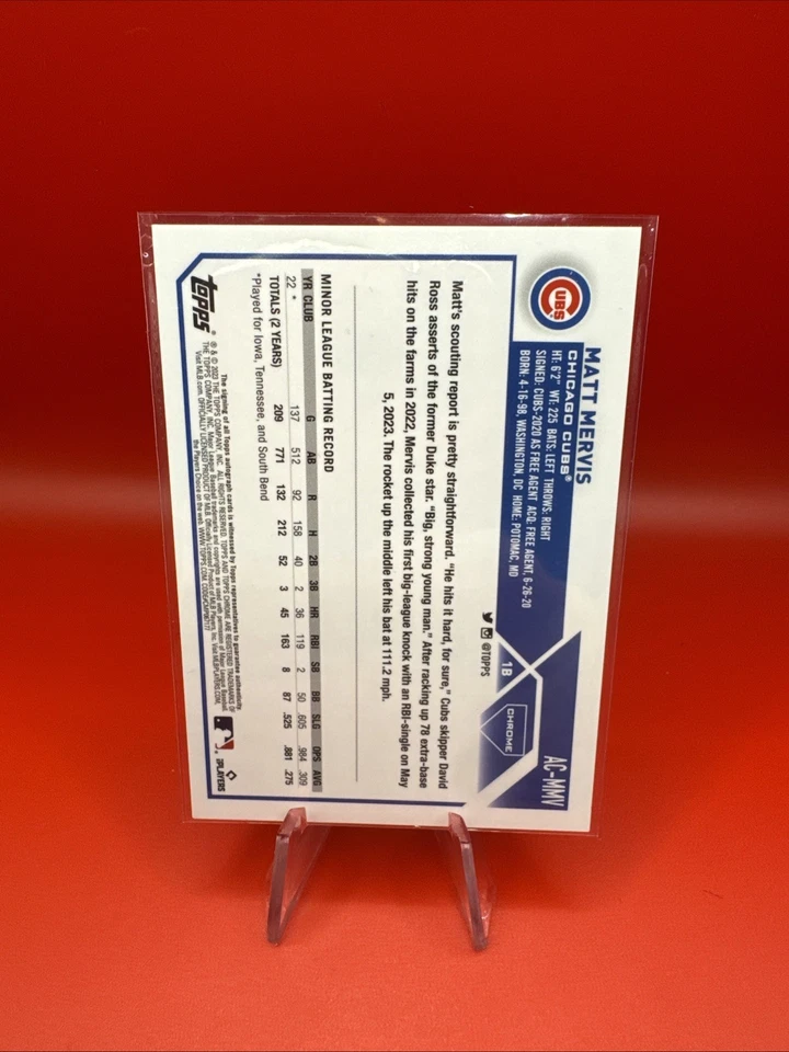 2023 Topps Chrome Update Matt Mervis Auto RC #AC-MMV Cubs - Image 2 of 2