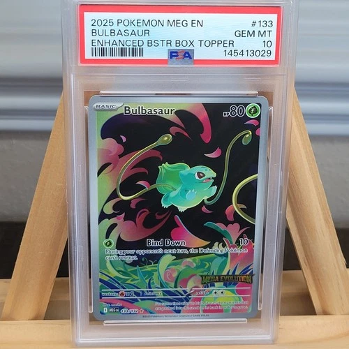Bulbasaur #133 Stamped PSA 10 Mega Evolution Enhanced Box Topper Promo