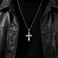 Cool Punk Cross Necklace for Men,Vintage Silver Color Stainless Steel Cross Pend