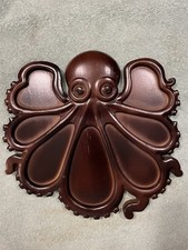 Vintage Octopus Carved Wood Food Or Trinket Tray Decor Nautical Sealife