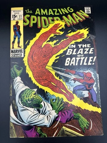 Amazing Spider-Man #77 VF+ 8.5 - Human Torch & Lizard Cover - Silver Age 1969