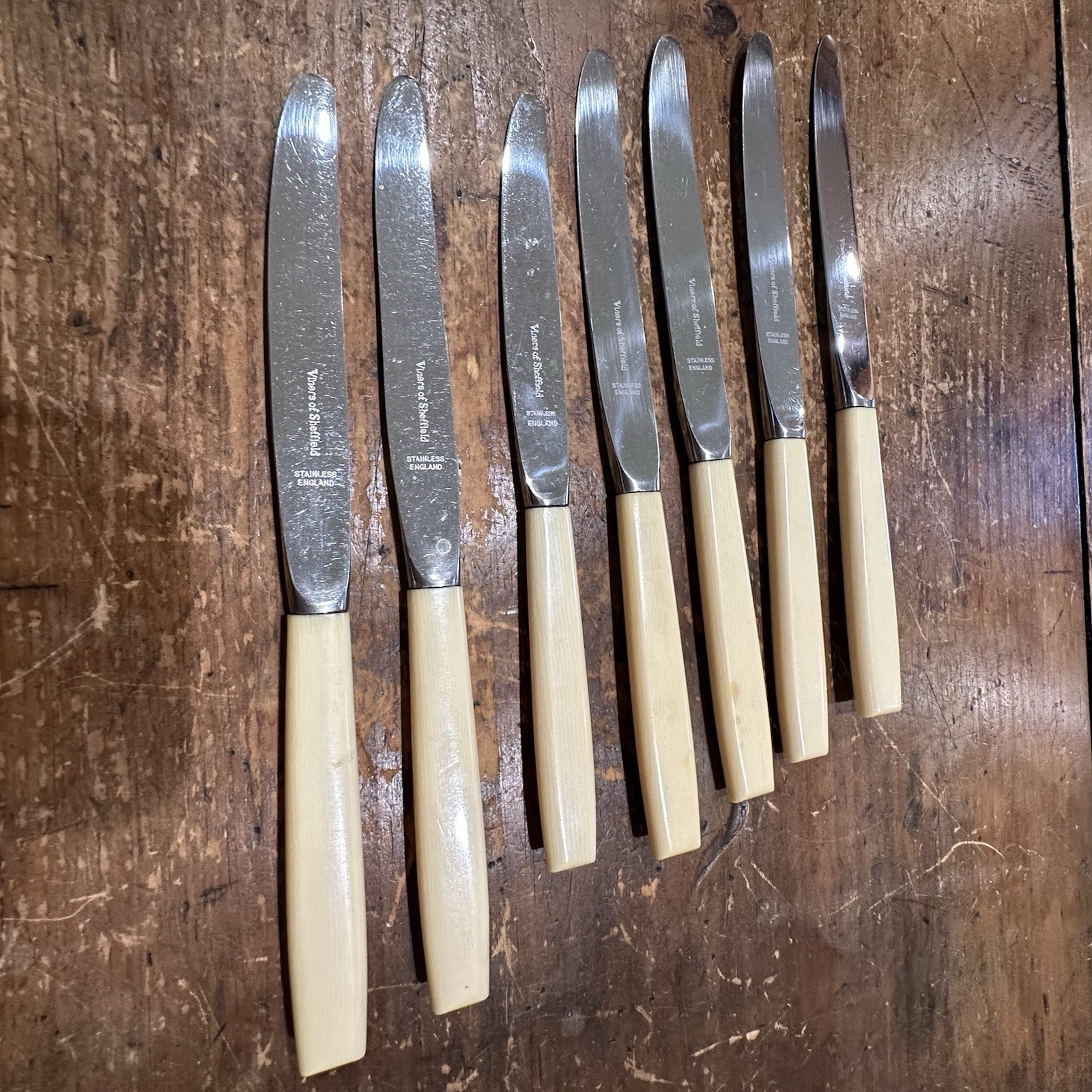Vintage Viners of Sheffield-England Butter Knives Celluloid Handles Set of 6