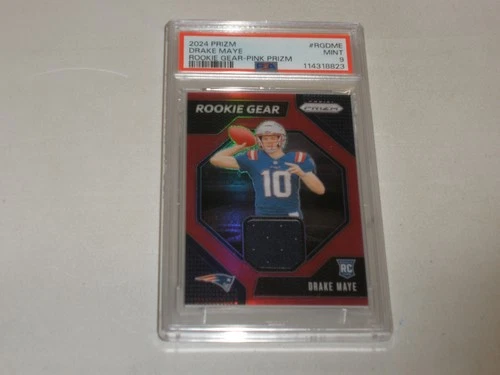 2024 Panini Prizm Rookie Gear Pink Prizm Jersey #DME Drake Maye RC PSA 9 MINT