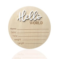 Baby Announcement Sign, Wooden Hello World Newborn Birth Keepsake