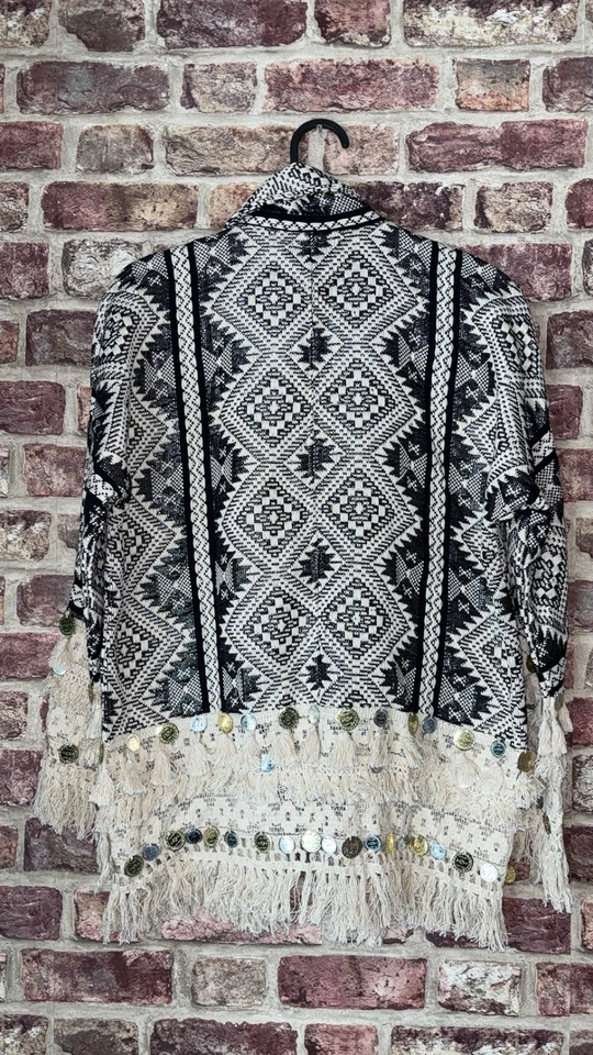 MYM Moda BoHo Black & White  Cotton Lightweight Jacket Size M Gorgeous  - Image 3 of 4