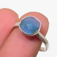 Blue Chalcedony Gemstone Handmade 925 Sterling Silver Jewelry Ring Size 6 s138