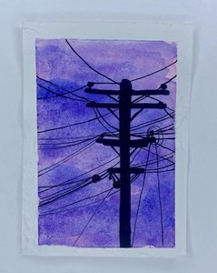 Original ACEO Abstract Watercolor Power line Silhouette Calm Vibes 2.5x3.5