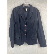 Dark Academia J.Crew Corduroy Blazer Women s S Navy Blue Leather Button Preppy