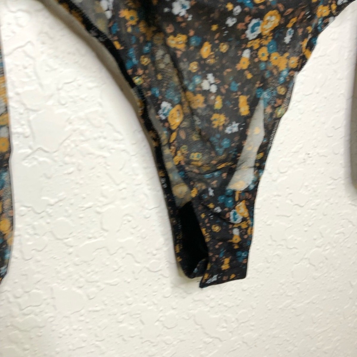 Lulus Sweet Beauty black blue gold floral sheer balloon sleeve bodysuit Medium View 4