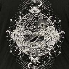 Style Co Black V Neck Tunic Top Celestial Mountain Sun Moon Stars Print XL