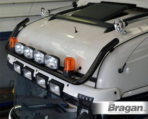 Roof Bar B + Jumbo Spots x4 + Amber Beacon x2 To Fit MAN TGA XXL Truck - BLACK - 第 1/7 張圖片
