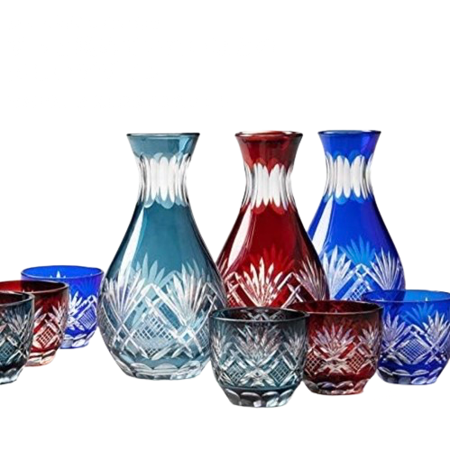Sake Bottle & Cup Set Choose Color Gift Tokkuri Japanese Edo Kiriko Glass - Photo 1/11