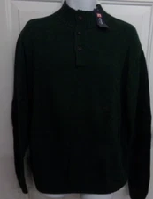 Mens Size Large Chaps 100% Cotton Dark Green Winter Sweater NEW Button Top