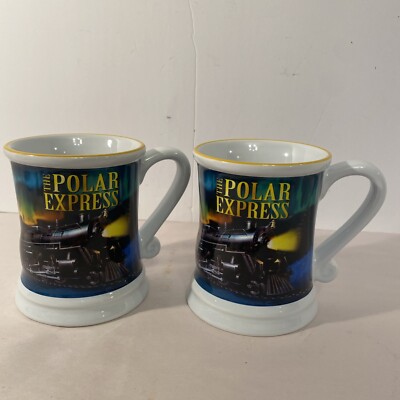 Polar Express Movie Ceramic Warner Bros Christmas Coffee Hot Coco Mug Set Of 2