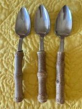 Set of 3 Vintage Bamboo Style Handles Serrated Grapefruit Spoons Stainless Japan