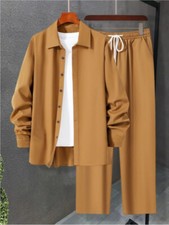 Men Fashion Outfit 2-Piece Set Long Sleeve Shirt and Pants Sweatsuit Set
