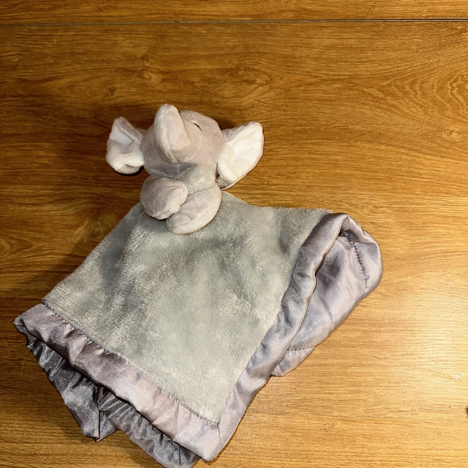 Manta de seguridad para bebé Carters gris elefante suave de felpa Lovey borde satinado 14x14 Foto 2 de 4