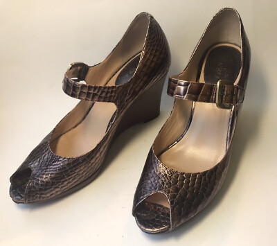 Cole Haan Womens Open Toe Lizard Wedge Pump Sz 9B pre-owned