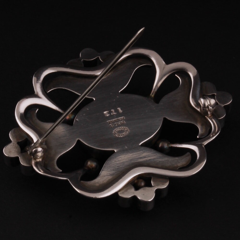 Georg Jensen Sterling Brooch # 173 with Amber. Design: GJ himself