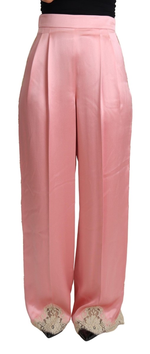 パンツ Dolce & Gabbana Pink Lace Pant High-rise lace wide-leg pants in pink - Dolce Gabbana