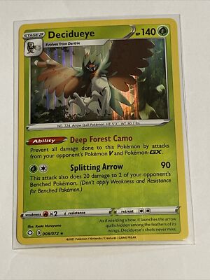 Shining Fates - Decidueye 008/072 Holo Rare - Pokemon Card- Pack Fresh!  NM/M