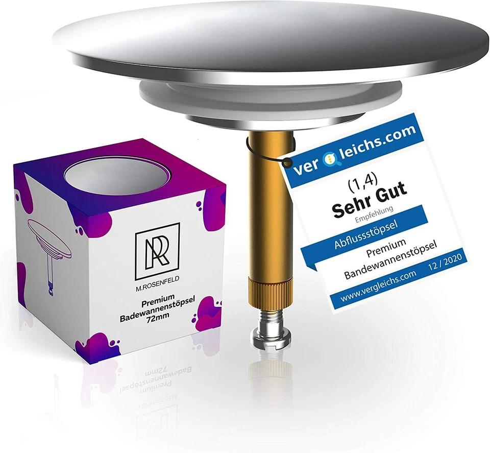 M. ROSENFELD Badewannenstöpsel Universal Ø 72 mm Abfluss Stöpsel Badewanne Chrom Messing