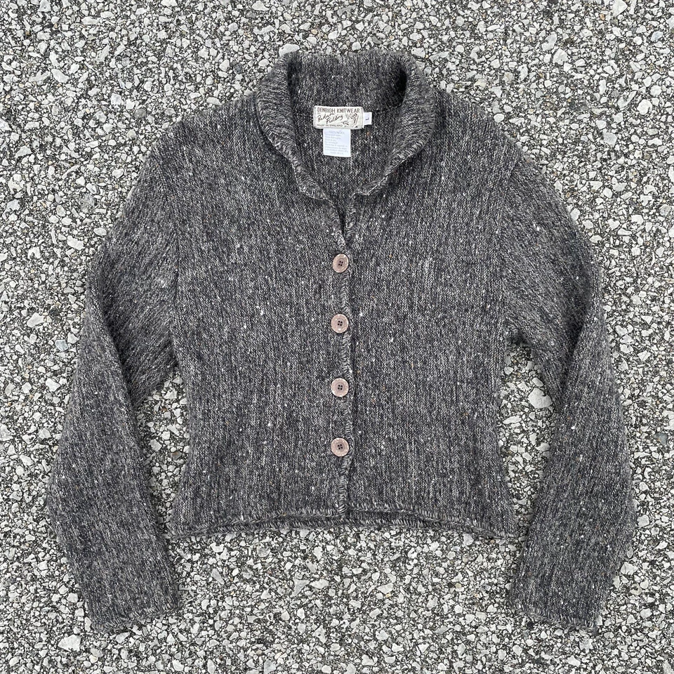 De Colección Denbigh Prendas de Punto Suéter Mujer Grande Gris Lana Recortado Cárdigan Boho Preppy