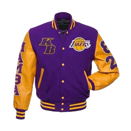 Vintage LA Lakers Pro Player Leather Varsity Jacket Purple Gold