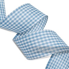 Blue Ivory Gingham Plaid Checked Wired Ribbon, 2.5" Wide x 10 Yards
