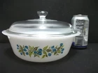 Vtg Glasbake Blueberry Casserole w Lid J2600 1 1/2 Quart Milk Glass