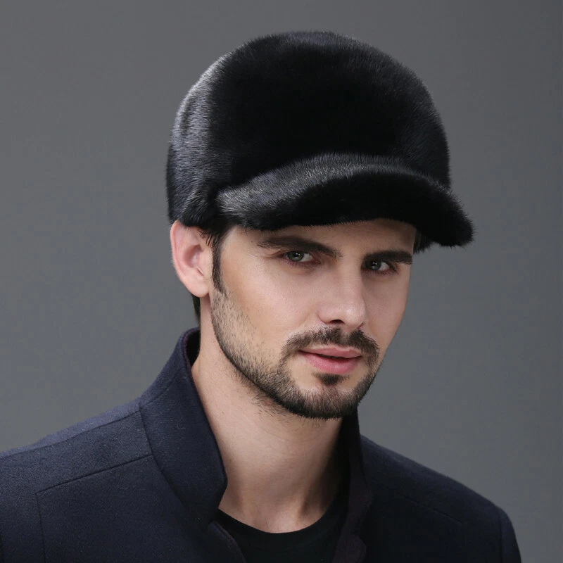 Men's Real Mink Fur Hat Whole Pelt Mink Fur Peaked Cap Headgear Baseball Cap - Image 2 of 4