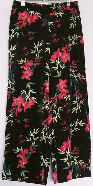 PREVIEW Floral PANTS wide leg Black & Red Amaryllis Summer print 30W~ Women sz 8