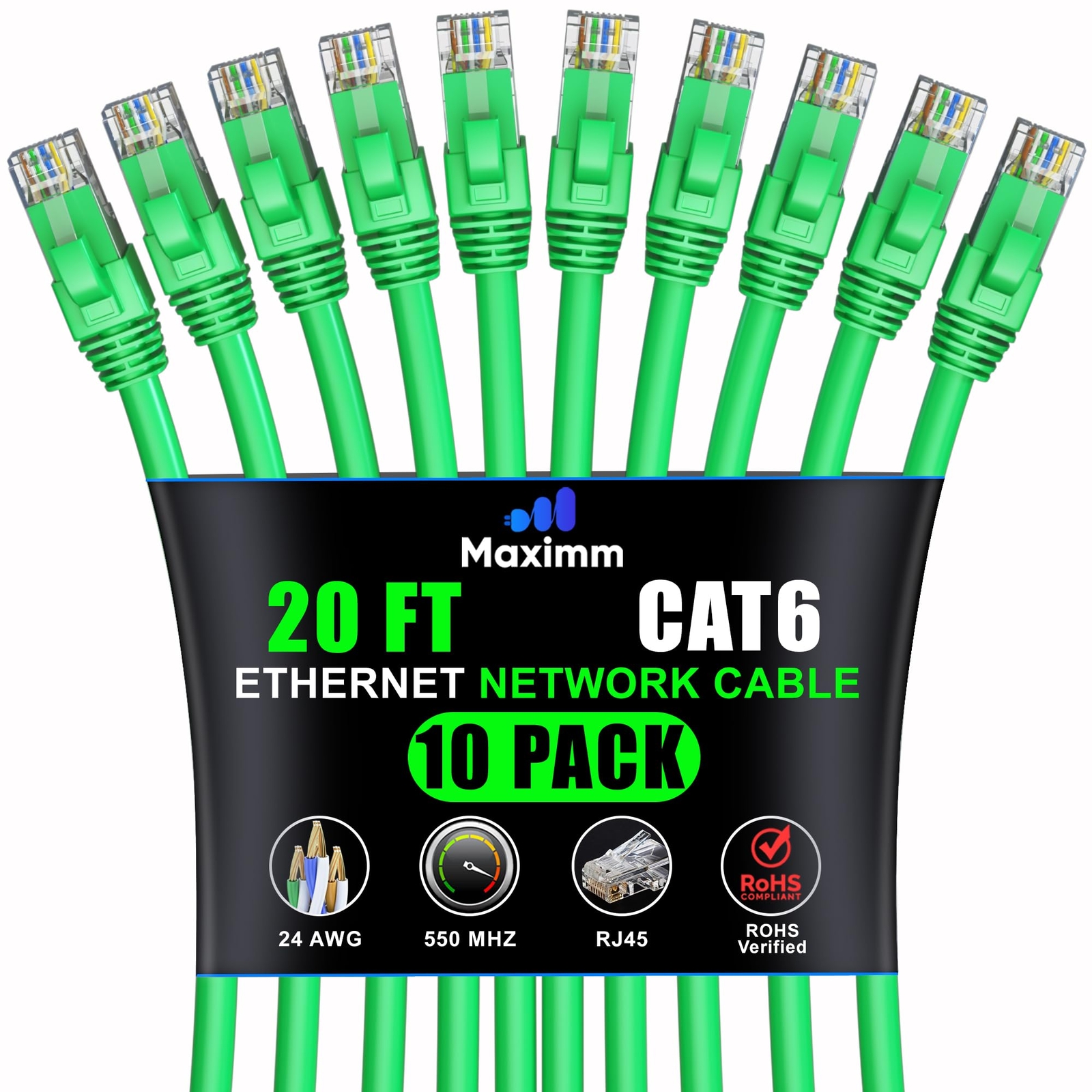 20ft Cat6 Ethernet Cable 10-Pack High-Speed LAN Internet Network Bundle-image