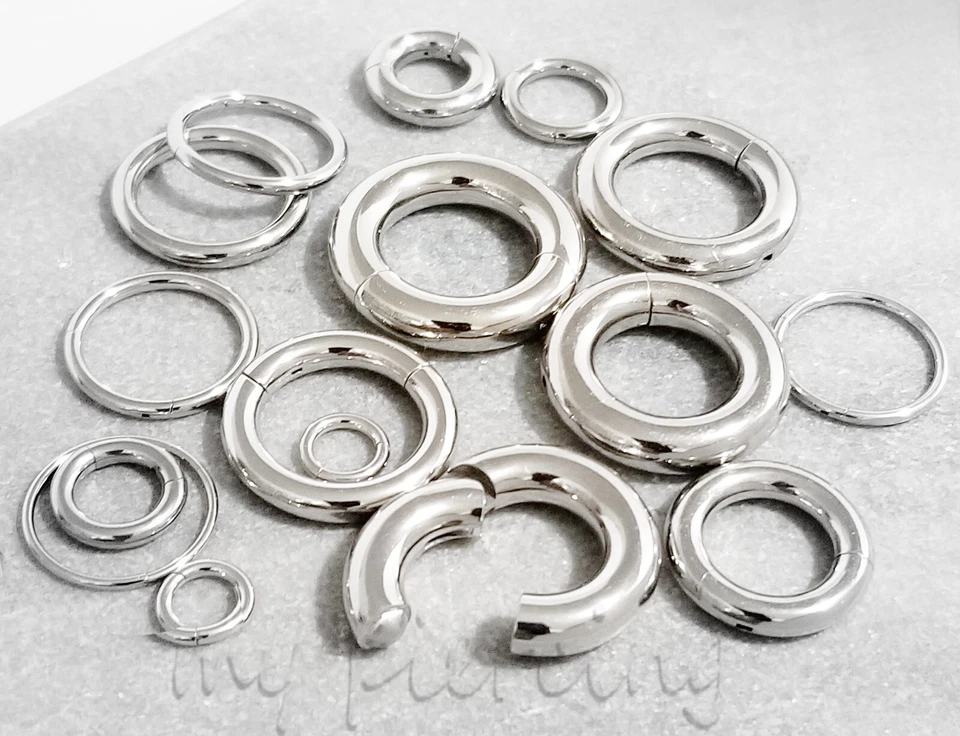 PAIR 14G 12G 10G 8G 316L Steel Hinged Segment Clicker Earring Nose Septum Ring - Image 2 of 3